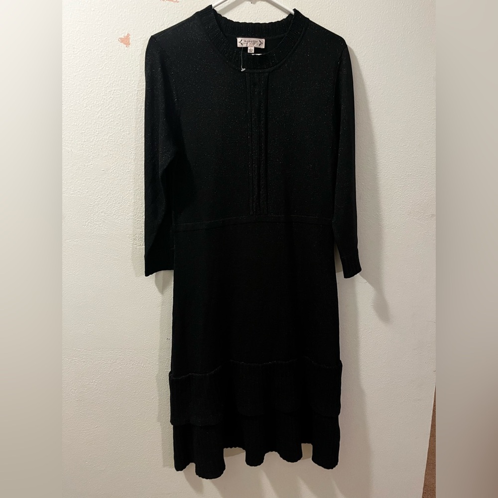 Nanette Lepore Black with Shimmer Finish Size Large Long Sleeve Dress